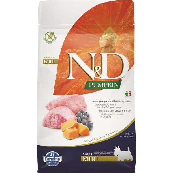 Pašarai Farmina N&D Mini Suaugęs Mėlynė Avis Moliūgas 800 g
