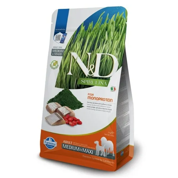 Lopbarība Farmina N&D Pieaugušais Zivs Jēra gaļa 7 kg Spirulina