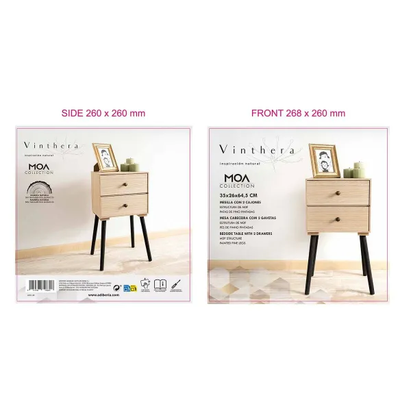 Nightstand Vinthera Moa Natural Metal 35 x 26 x 65 cm