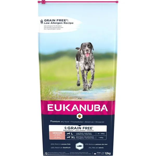 Lopbarība Eukanuba Grain Free Senior large/giant breed Seniors Zivs 12 kg