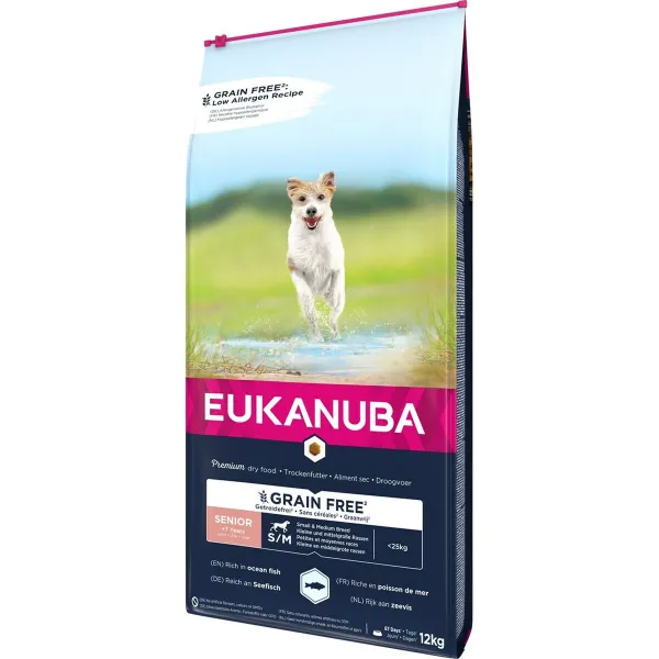 Pašarai Eukanuba Grain Free Senior small/medium breed Vyresnysis Žuvis 12 kg