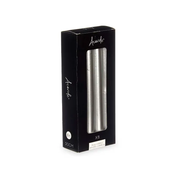Candle Set Acorde Silver 2 x 2 x 20 cm 8,5 x 20,5 x 4,5 cm 9 x 21 x 4,5 cm (12 Units)