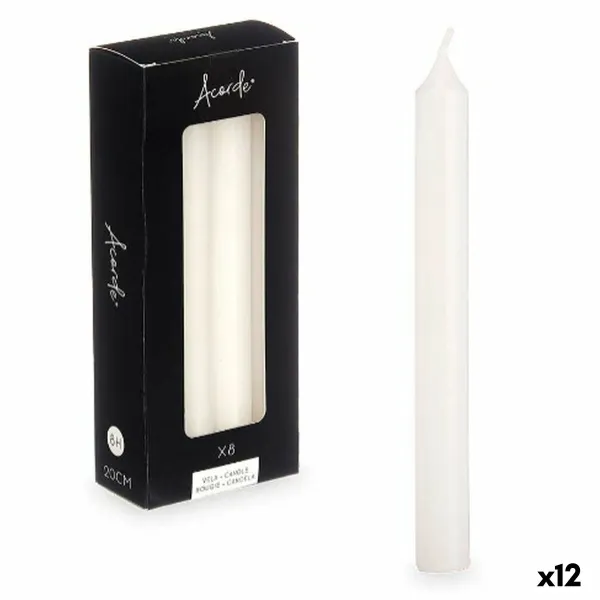 Candle Set Acorde White 2 x 2 x 20 cm 8,5 x 21 x 4,5 cm (12 Units)