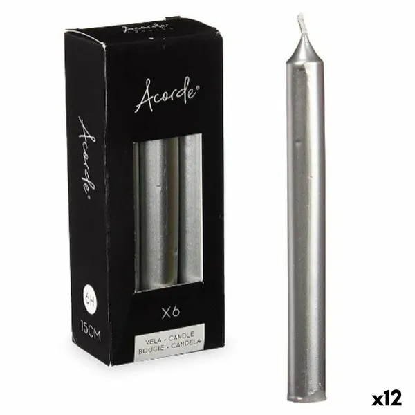 Žvakių rinkinys Acorde Sidabras 2 x 2 x 15 cm 6 x 15 x 4 cm (12 vnt.)