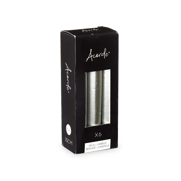 Candle Set Acorde Silver 2 x 2 x 15 cm 6 x 15 x 4 cm (12 Units)