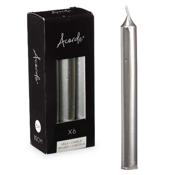 Candle Set Acorde Silver 2 x 2 x 15 cm 6 x 15 x 4 cm (12 Units)