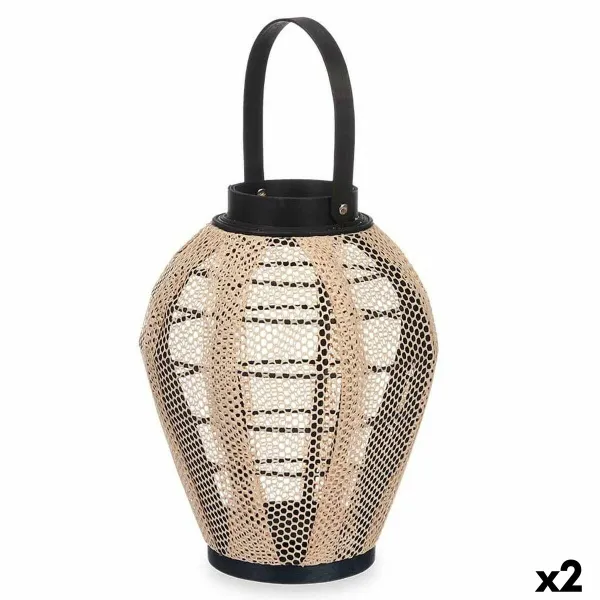 Фонарь Gift Decor Melns Bēšs Koks Drāna Stikls Фонарь 25 x 30 x 25 cm Ar rokturi (2 gb.)