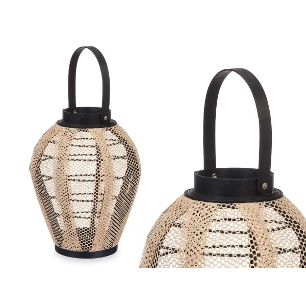 Žibintas Gift Decor Juoda Rusvai gelsva Medžio Audinys stiklas Žibintas 25 x 30 x 25 cm Su rankena (2 vnt.)