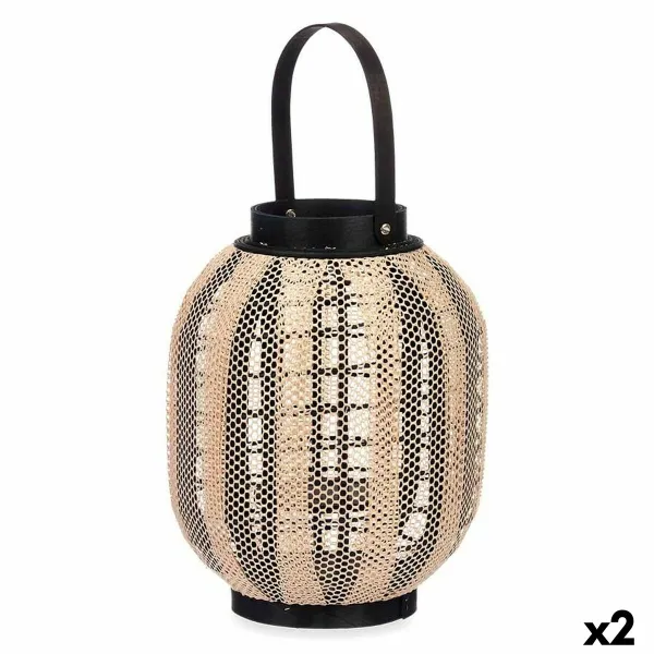 Фонарь Gift Decor Melns Bēšs Koks Drāna Stikls Фонарь 27 x 32 x 27 cm Ar rokturi (2 gb.)