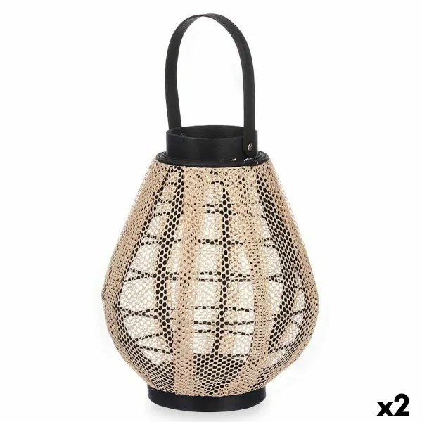 Фонарь Gift Decor Чёрный Бежевый Деревянный Ткань Cтекло Фонарь 25 x 30 x 25 cm С ручкой (2 штук)