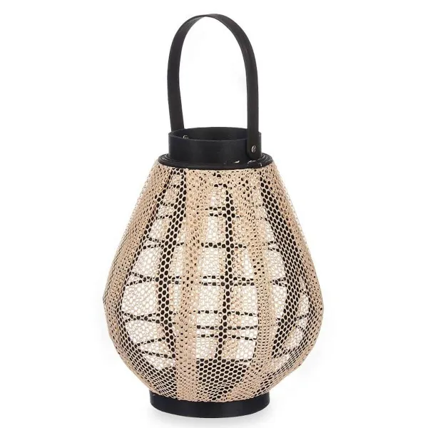 Žibintas Gift Decor Musta Beige Puu Kangas Lasi Žibintas 25 x 30 x 25 cm Kahvalla (2 osaa)