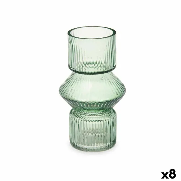 Vaza Gift Decor Žalia Stiklas Dryžiai 9,5 x 16,5 x 9,5 cm 10,5 x 17,5 x 10,5 cm (8 vnt.)