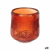 Candleholder Gift Decor Orange Tile Crystal 9 x 9,5 x 9 cm Stripes (12 Units)