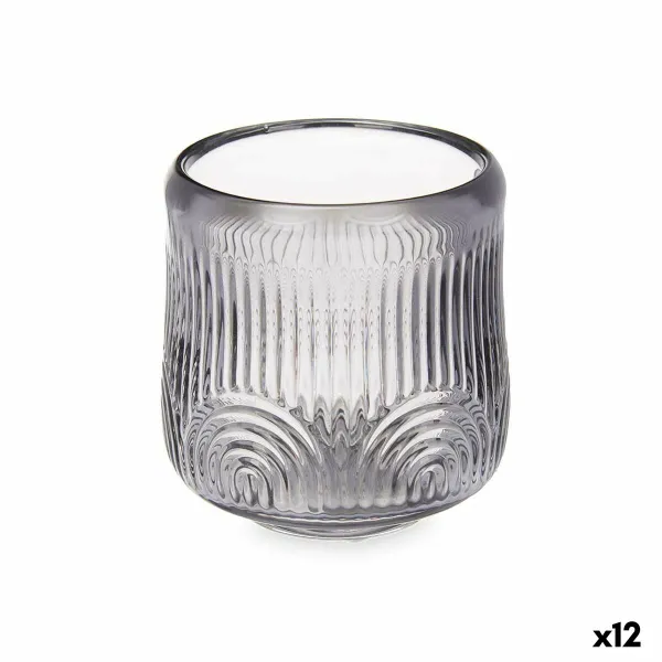 Svečturis Gift Decor Pelēks Stikls 9 x 9,5 x 9 cm Strīpas (12 gb.)