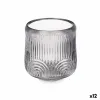 Candleholder Gift Decor Grey Crystal 9 x 9,5 x 9 cm Stripes (12 Units)