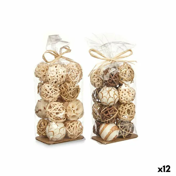Set of Decorative Balls Gift Decor White Brown 8 x 22 x 8 cm 9 x 25 x 8 cm (12 Units)
