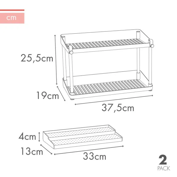 Keittiönkaapin järjestelijä Max Home Valkoinen 2 Hyllyt 2 osaa 37,5 x 25,5 x 19 cm
