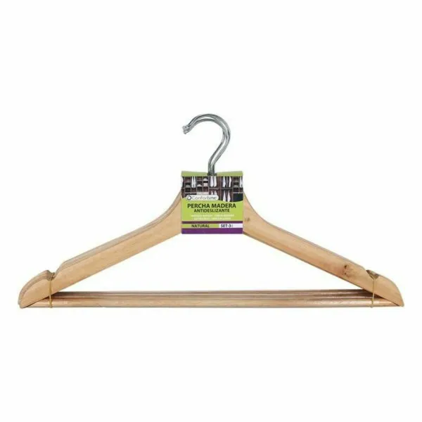 Set of Clothes Hangers Confortime Non-slip Brown Wood 3 Pieces (24 Units)