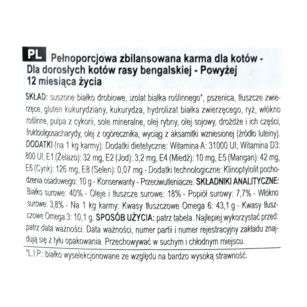 Kačių maistas Royal Canin Bengal Adult Suaugęs Daržovė Paukščiai 2 Kg