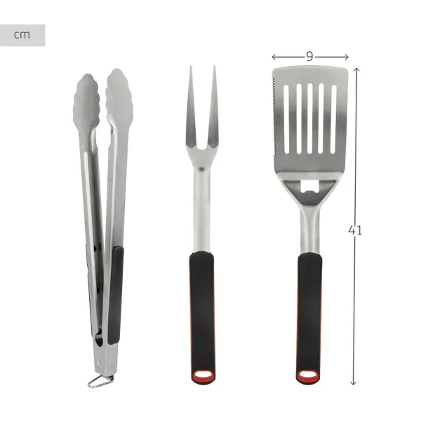 Grillivälinesetti Aktive 3 Kappaletta Grilli Ruostumaton teräs 9 x 41 x 5 cm (4 osaa)
