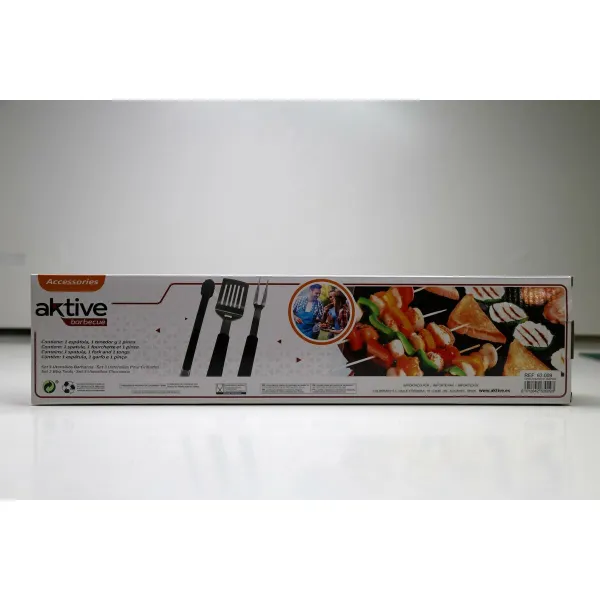 Barbecue Utensils Set Aktive 3 Pieces Barbecue Stainless steel 9 x 41 x 5 cm (4 Units)