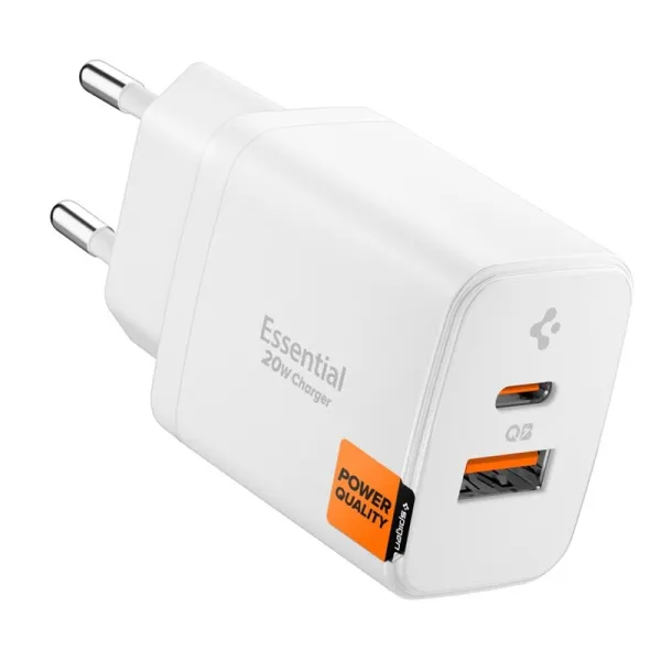 Spigen Essential EE202EU GaN Pro - USB-C + USB-A 20W Wall Charger (White)