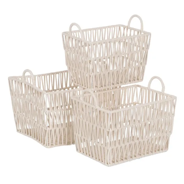 Krepšių rinkinys Balta Virvė 45 x 35 x 36 cm (3 Dalys)