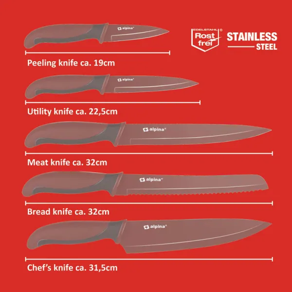 Alpina - Stainless steel knife set (Burgundy)