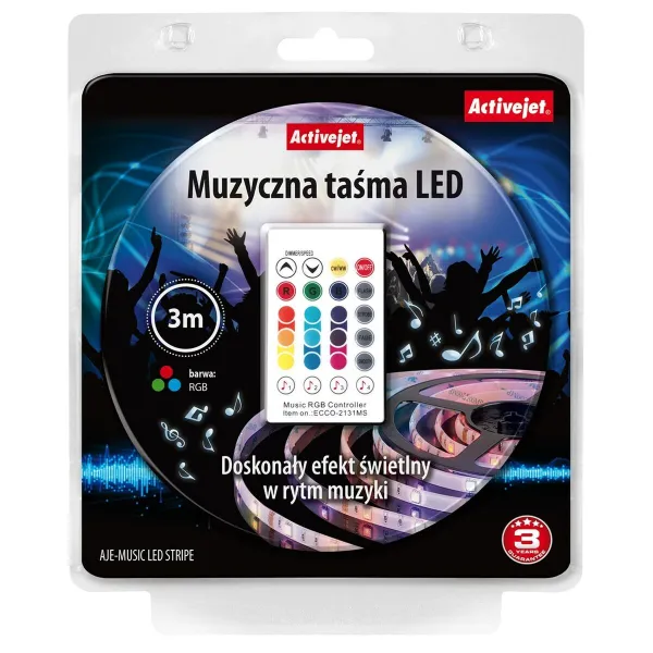 LED juostos Activejet AJE-LED MUSIC STRIPE Balta Juoda Spalvotas Šiltai balta G 7 W 180 Lm