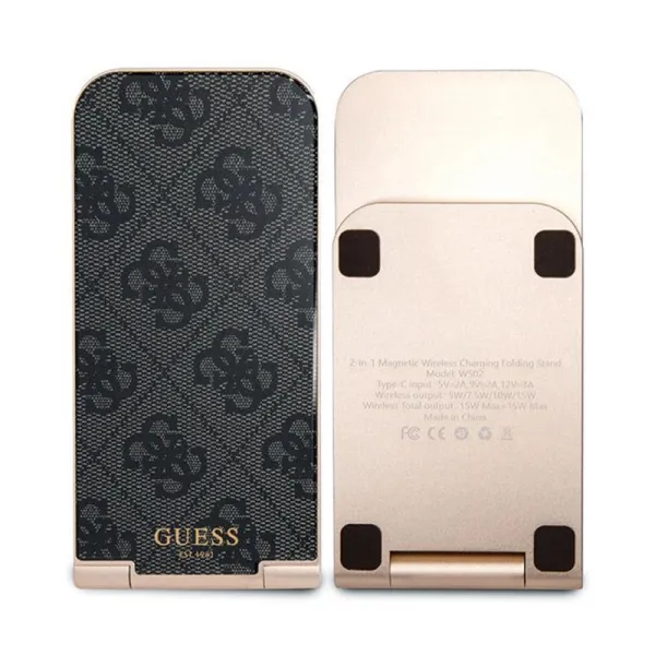 Guess 4G Pattern MagSafe - Foldable 2-in-1 Inductive Charger with MagSafe for iPhone and AirPods 15W (black)