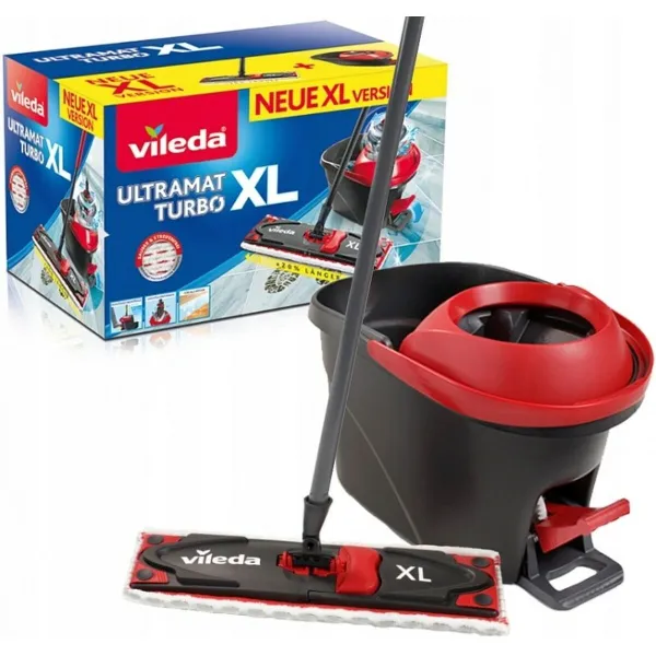Mop with Bucket Vileda Ultramat Turbo XL Melns Sarkans Mikrošķiedra