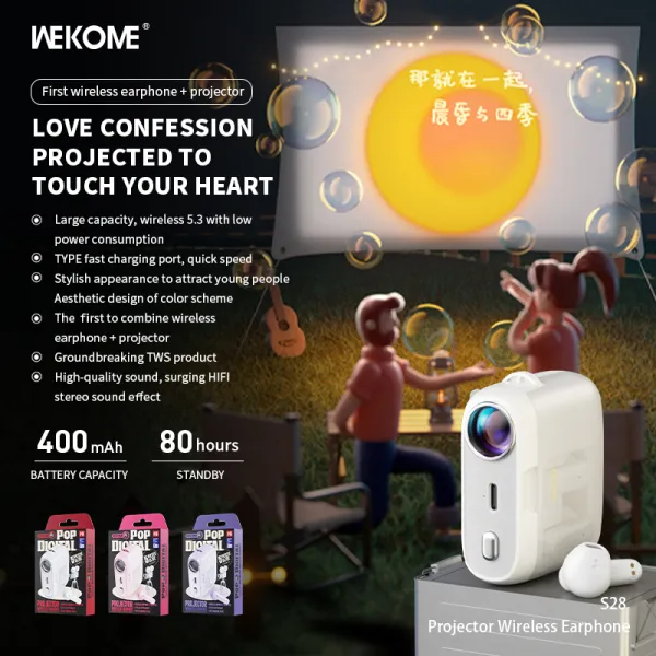 WEKOME S28 Pop Digital Series - Bluetooth V5.3 TWS wireless headphones with charging case with projector function (White)