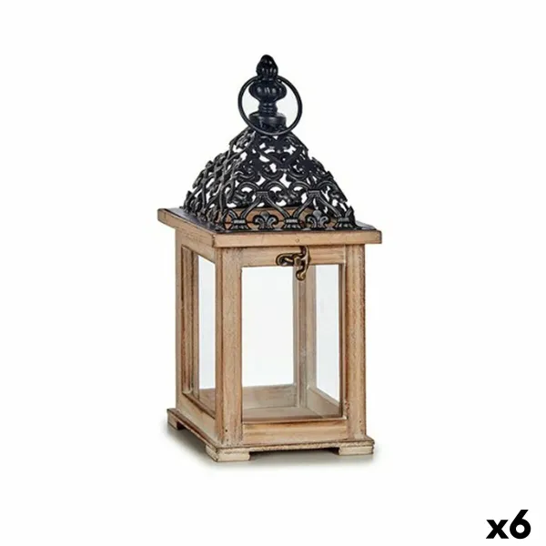 Фонарь Gift Decor Melns Dabisks Koks Metāls Stikls 13 x 29 x 13 cm Grills (6 gb.)
