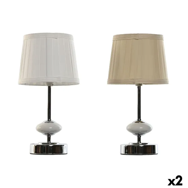 Pöytälamppu Home ESPRIT Valkoinen Beige Metalli Posliini 20 W 220 V 17,5 x 17,5 x 35 cm (2 osaa)