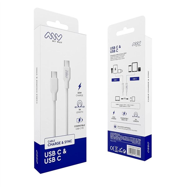 USB-C - USB-C Kaabel Myway Valge