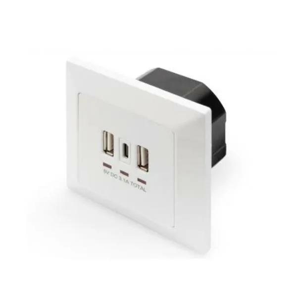 WSienas ligzda ar 2 USB Portas Digitus by Assmann DA-70618 Balts 14 W