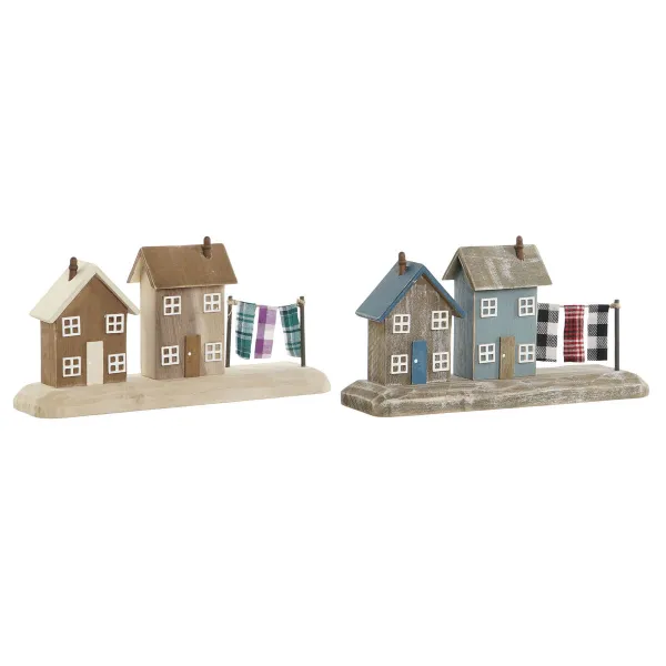 Dekoratyvinė figūrėlė Home ESPRIT Mėlyna Raudona Spalvotas Namai 25,5 x 9 x 13,5 cm (2 vnt.)