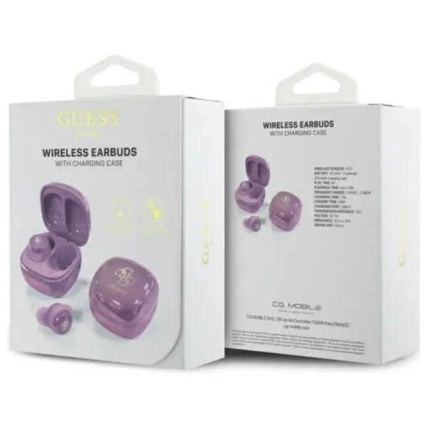 Guess 4G Printed Logo - Bluetooth TWS Headphones + Charging Case (Purple)