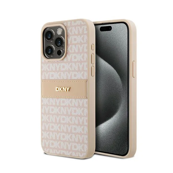 DKNY Leather Mono Stripe & Metal Logo - Case for iPhone 15 Pro Max (pink)