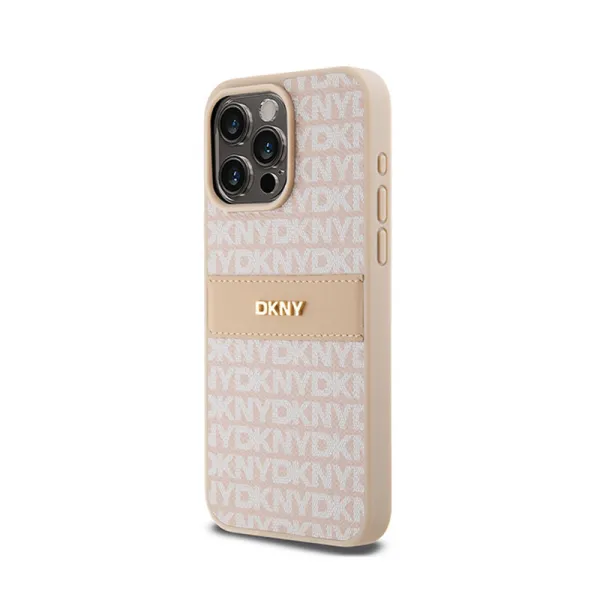 DKNY Leather Mono Stripe & Metal Logo - Case for iPhone 15 Pro Max (pink)