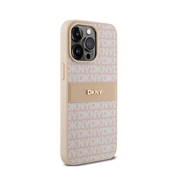 DKNY Leather Mono Stripe & Metal Logo - Case for iPhone 15 Pro Max (pink)