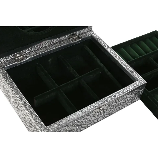 Dėžutė Home ESPRIT Žalia Sidabras Medžio Aliuminis 22,5 x 17,5 x 7,6 cm