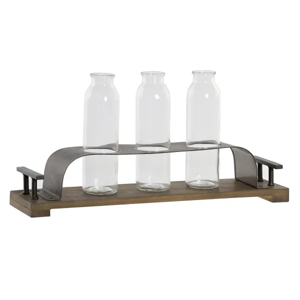 Кувшин DKD Home Decor Коричневый Чёрный Металл Стеклянный 45 x 11 x 22 cm (3 Предметы)