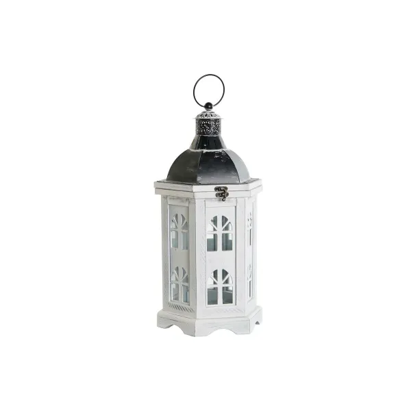 Фонарь DKD Home Decor Verouderde afwerking Balts Tumši pelēks Koks Stikls 19 x 17 x 39 cm
