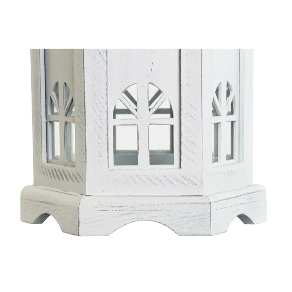 Фонарь DKD Home Decor Verouderde afwerking Balts Tumši pelēks Koks Stikls 19 x 17 x 39 cm