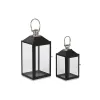 Фонарь Home ESPRIT Чёрный Серебристый Стеклянный Сталь 18 x 18 x 41 cm (2 Предметы)