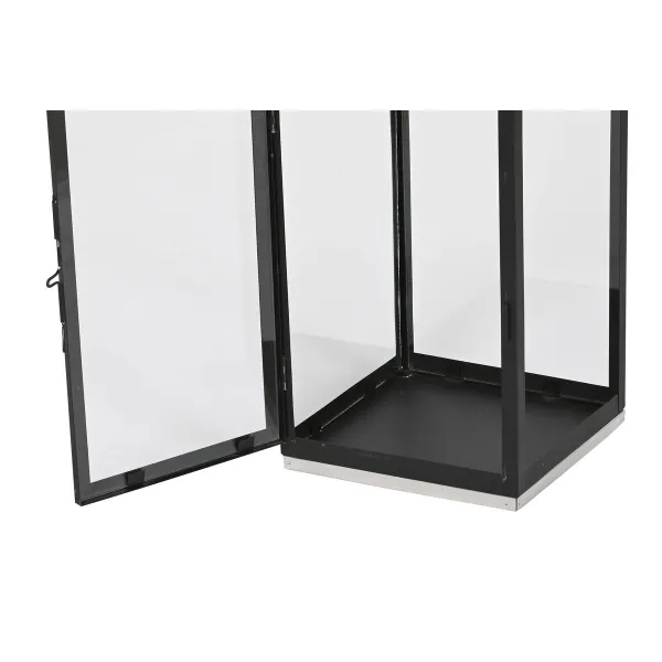 Фонарь Home ESPRIT Чёрный Серебристый Стеклянный Сталь 18 x 18 x 41 cm (2 Предметы)