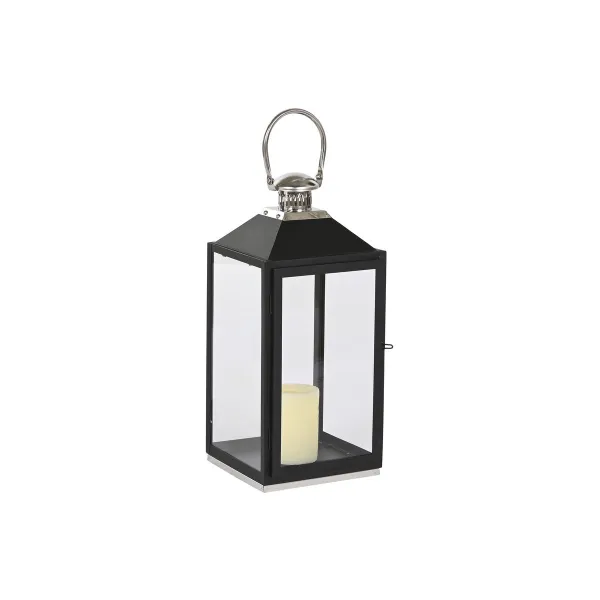 Фонарь Home ESPRIT Чёрный Серебристый Стеклянный Сталь 18 x 18 x 41 cm (2 Предметы)
