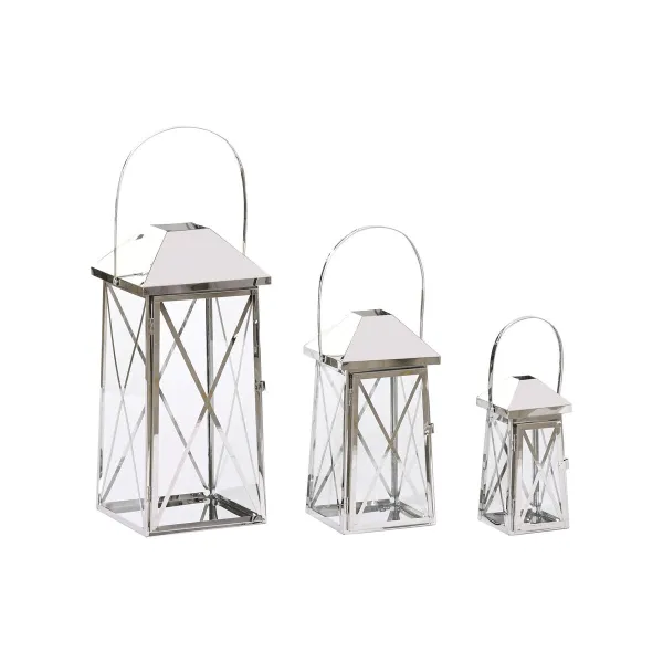 Фонарь Home ESPRIT Sudrabains Stikls Tērauds Hromēts 20 x 20 x 48 cm (3 Daudzums)