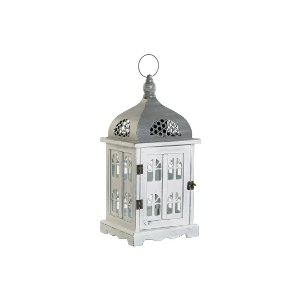 Фонарь DKD Home Decor Verouderde afwerking Balts Pelēks Koks Stikls 19 x 19 x 42 cm